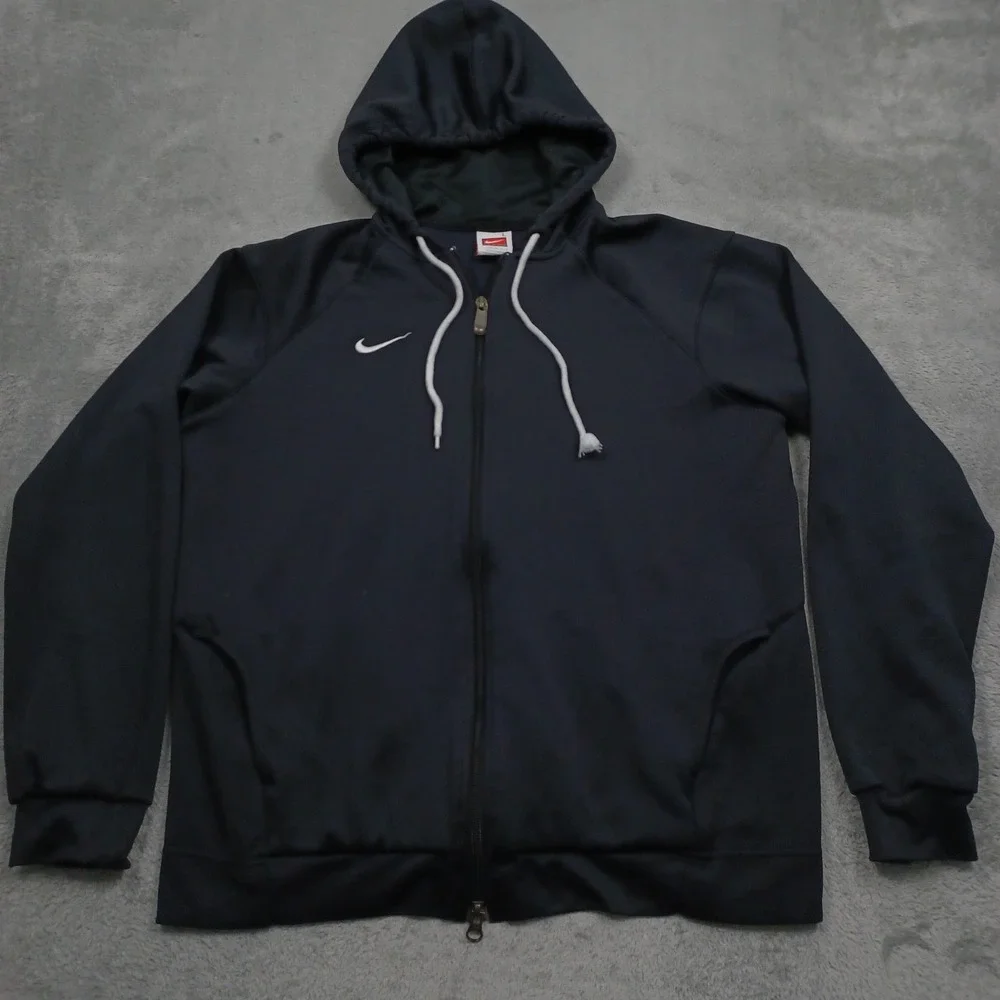 Nike Jacket Womens Large Black Casual Hooded Pockets Full Zip Y2K